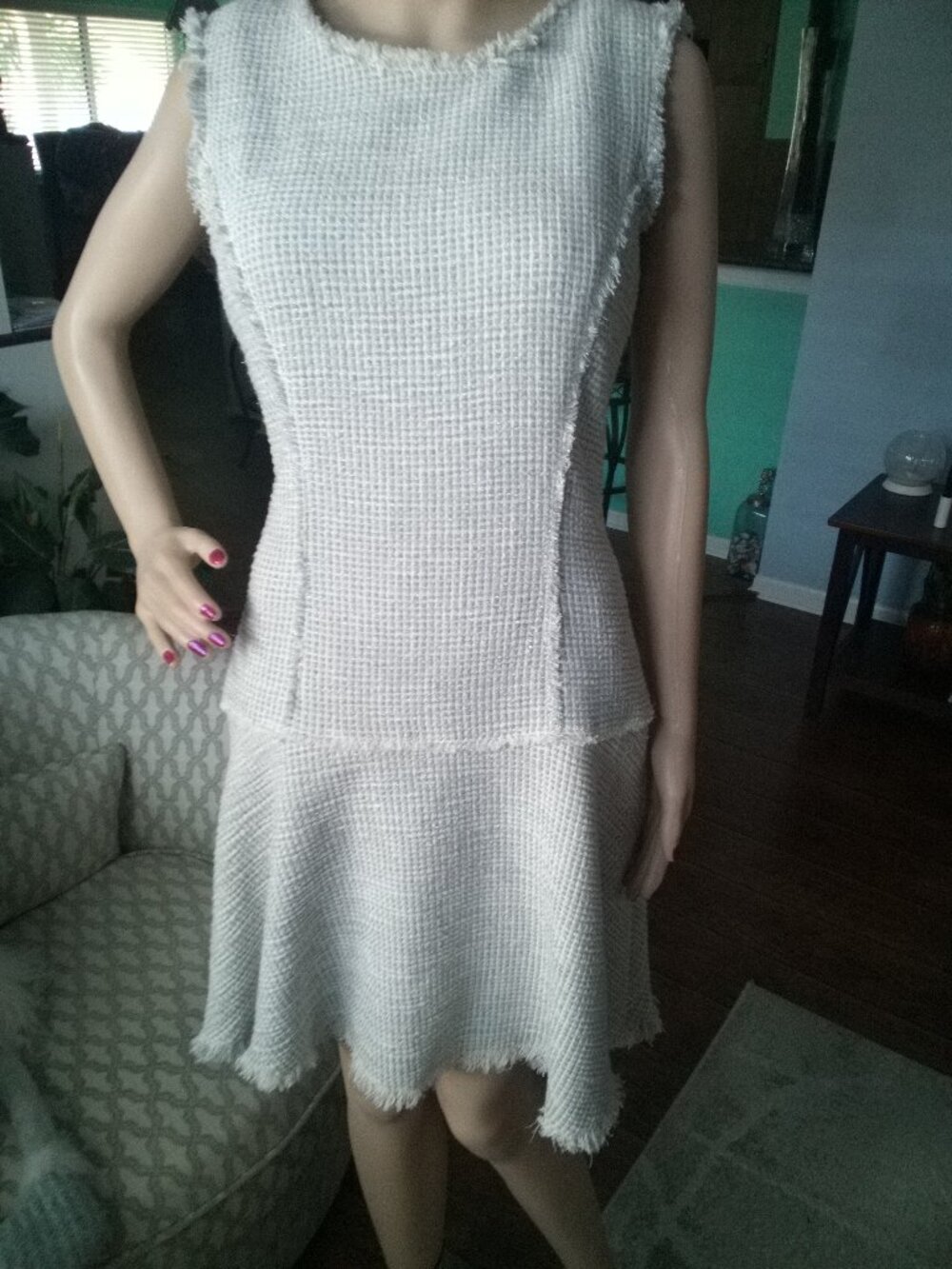 (93) Rebecca Taylor Silver/Cream Tweed Dress size 6